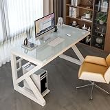 Moderner Home-Office-Gaming-Schreibtisch mit Tischplatte aus gehärtetem Glas und weißer Oberfläche, 100 cm, Arbeitsstation für Home O