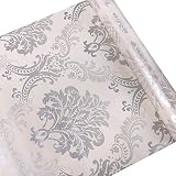 Lependor Selbstklebend Damast Tapete, Schälen und aufkleben Selbstklebende Tapeten Bedrucktes Stick Papier Einfach aufzutragen Regal Schublade Liner Rollen - 0.45 x 3 m, Silberner D