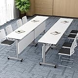 YERUNGT Klappbarer Konferenztisch, Tragbarer Klapptisch, Rechteckige Besprechungstische, Schulungstische Mit Rollen, für Büro, Empfang, Klassenzimmer, Schulung(White-4pcs,160 * 50cm/63 * 20in)