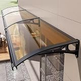 Vordach Überdachung Haustürvordach,Aluminium Vordach Haustür aus Polycarbonat,Braune Platte + Schwarze Halterung,für Draußen Sonnenschutz Regenschutz,Pultbogenvordach (80x210cm/32 x83)
