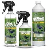 bio-chem Caravan Außen-Pflege Set 3-teilig - 1x 1000ml Caravan-Reiniger + 1x 500ml Regenstreifen-Entferner 1x 750ml Acryl- und Plexiglasreiniger - für Wohnmobil, Wohnwagen, Anhänger, V