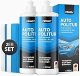 PRINOX 4x Profi Autopolitur 500ml inkl. Polierschwamm für alle Lacke - Schwarz, Weiß, Buntlacke, Metalliclacke I Auto Politur mit Nanoversiegelung zum Kratzer entfernen - Made in DE