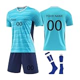 Maßgeschneiderte Fußballtrikots Individuelles Fußballtrikiot Benutzerdefiniert Trikot Personalisiertes Trikot Set Kinder Erwachsene mit Namen, Kinder Kurz Fußball Set Herren Trikots Shorts Socken S