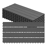 WOLTU WPC Terrassenfliesen Terrassendielen Holz-Optik 30x60cm, Fliese Bodenfliese Klickfliese mit klicksystem Bodenbelag Grau (6 Stück / 1 m²)