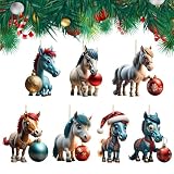 Vordpe 7 Stücke Weihnachtsbaum Pferde Anhänger, Acryl Cartoon Pferde Dekorative Ornamente, 2D Spaß Weihnachtsanhänger Deko Christbaumschmuck Weihnachtsschmuck Geschenk