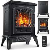 KESSER® Elektrokamin mit Heizlüfter & Fernbedienung 2000W Elektro Kamin Elektrischer Heizung LED Kaminfeuer Effekt Kaminofen Flammeneffekt Heizer Ofen geräuscharm regelbar Schw