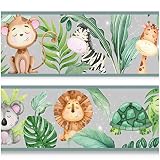 Bordüre 15cm x 200cm für Kinderzimmer Babyzimmer Dekor Aufkleber Wandbordüre selbstklebend Wandtattoo für Kinder Mädchen Junge Y033 (Dschungel)