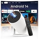 LYNCAST Mini Beamer Native 720P [4K unterstützt] mit Android 14 & Apps Smart TV Beamer, Heimkino Kleiner Projektor, 5G WiFi 6 & Bluetooth 5.4, Auto-Keystone, 300 ANSI, Kompatibel mit iPhone/iOS, Weiß
