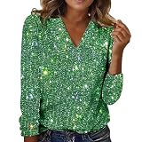 Tunika Damen Elegant Pailletten Oberteil Festlich Party Bluse Glitzer Shirt Langarm Lässig Rundhals Oberteile Langarmshirt Große Größen Glitzertop Blusenshirt Samtshirt Mit G