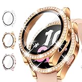[3Stück] Kamita Hülle Kompatibel mit Samsung Galaxy Watch 6 40mm Schutzhülle mit 9H Hartglas Displayschutzfolie, Diamant Härte PC Bumper Case Schutz Glitzerhüll für Galaxy Watch6 (Klar+Roségold+Rosa)