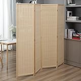 Makika Trennwand/Raumteiler Faltbar aus Bambus - Paravent Umkleide Sichtschutz Spanische Wand - 180 x 180 cm Raumtrenner 4 teilig Leinwand - Natur Hellb