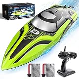 DEERC RC Boot mit LED-Licht, ferngesteuertes, für Pools und Seen, 20+ km/h, 2,4-GHz-Rennboote mit 2 Batterien, Poolspielzeug für Kinder, ferngesteuertes Wasserfahrzeug (Grün)