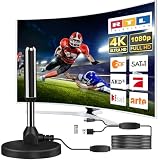 DVB-T2 Antenne mit Verstärker für Innen – Zimmerantenne für Fernseher, DVB-T/T2, TV Antenne 4K UHD Full HD, 360° Empfang bis 500 km, kostenlose S