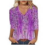 Freizeithemd Damen Atmungsaktive Gedruckt Hemdbluse Passform 3/4 Ärmel Tunika Shirt Lässiges Oversized Damenbluse Große Größen Leichte Blusenshirt Vintage Freizeit S