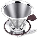 FOXAS Permanenter Pour Over Kaffeefilter aus Edelstahl,Papierloser Dauer Wiederverwendbarer Kaffeefilter zur Herstellung von Manuellem Kaffee,mit Reinigungsbü