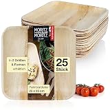 Moritz & Moritz 25-tlg Palmblatt Geschirr Eckig 25x25cm - 25 Nachhaltige Einwegteller - Alternative zu Bambus-Geschirr und Bambus-T