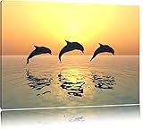 Pixxprint Delfine im Sonnenuntergang, Größe: 100x70cm, Leinwandbild, fertig gespannt, Wandbild, Dekoration, Kunstdruck, k