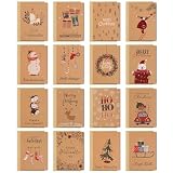 BOFUNX 16 Stück Weihnachtskarten mit Umschlag Set Weihnachtspostkarten Grußkarten Frohe Weihnachten Karte Weihnachtsgrußkarten für Kinder Familie F
