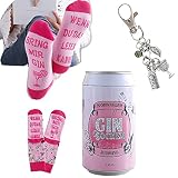 Lucadeau Gin Geschenk für Frauen zu Weihnachten Geburtstag, Socken mit Anti-Rutsch Gin Spruch, bring mir Gin Socken, Ostern Muttertag (37-43, Rosa)