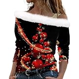 Weihnachten Langarmshirt Damen Elegant T-Shirt Basic Langarm Bluse 2024 Mode Oberteil Shirt Locker Hemd Pullover Casual Tops Sportshirt Black Friday Angebote(A45 Wine,XXL)