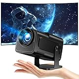 Mini Beamer, 4K Full HD 1080P Projector, Unterstützt WiFi 6 und BT 5.0 mit Eingebaute Android OS 11.0, 150 Zoll, 360-Grad-Flip Smart Led Beamer, Auto Trapezkorrektur, für Phone/PC/PS5/Xbox, Schw