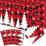 4 Packung Weihnachten Tischdecke Weihnachten Karierte Tischdecke Xmas Buffalo Plaid Party Xmas Party Dekoration mit Weihnachtsbaum und Schneeflocke 130x220