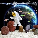 WinldMonmo Aquarium-Dekoration, schwimmender Astronaut, goldfarben, Kunstharz, mit transparenter Kugel, 5,9 x 2,5 x 3