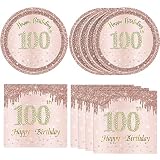 40 Stück 100 Geburtstagsdekorationen für Frauen Roségold 100 Geburtstag Party Geschirr Teller Servietten 100 Jahre alte Geburtstag Party Dekorationen für Frauen 100. Geburtstag Jahrestag Dek