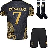 Mokiss R. Madrid #7 Kinder Trikot Fußball Spezielle Golddrachen-Edition Edition, Shorts Socken Jugendgrößen (Schwarz28..)