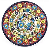 Art Escudellers Wandteller Modell 08, dekorativer Wandteller aus Keramik, handbemalt mit der Cuerda Seca Technik, Blau, 21 cm D
