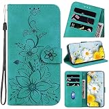 Handyhülle für Samsung Galaxy J3 2017 Hülle Leder, Samsung Galaxy J3 2017 Blumen Flipcase Handytasche Book Tasche Case mit Kartenfach Magnet Schutzhülle für Samsung Galaxy J3 2017 Handy Hüllen grü