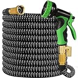 Erweiterbarer Gartenschlauch, 15,2 m, flexibler Wasserschlauch mit 10 Funktionen, 1,9 cm auslaufsichere massive Messingbeschläge, erweiterbarer Doppel-Latexkern, leicht, kein Knicken, kein V