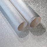 CiCiwind Silber Glitter Tapete 44×300CM Selbstklebende Tapete Abziehbar Selbstklebende Wandverkleidung Vinyl Möbelfolie Selbstklebend Wasserdicht Klebefolie für Schrank Möbel Arbeitsplatte DIY Dek