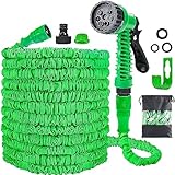 Gartenschlauch Flexibel, Wasserschlauch Dehnbar Flexibler Gartenschlauch 30 m mit 7 Funktionen Garten Handbraus, Schlauch Flexibel Bewässerung für Garten Haustier Autowäsche (100 Fuß, grün)