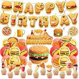 Fast Food Party Dekorationen Pommes Pizza Hamburger Gebratenes Huhn Hot Dog Party Zubehör Beinhaltet Geburtstag Banner Kuchen Cupcake Toppers Spiralen Ballons für Fast Food Geburtstag Dek