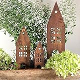 Storm's Gartenzaubereien Deko - Haus zum Stecken in Rostoptik 3er Set, Metall,Modern, Braun, Grü