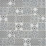 Keramik Mosaik Fliese schwarz weiss Mosaikfliese Patchwork Ornament Dekor Vintage Wand Fliesenspiegel MOS14-0333