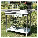 OWOHYG Pflanztisch für den Außenbereich, Werkbank, Arbeitsstation mit Schublade/2-stufigem Lagerregal für Garten, Terrasse und R
