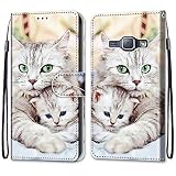 Mo-Somnus Kompatibel mit Samsung Galaxy J1 2016 Hülle, Leder Handyhülle mit Kartenfach Geld Slot Ständer PU Ledertasche Wallet Flip Brieftasche Magnetische Schutzhülle Case Etui (Katzen 2)