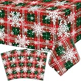 4 Stück Weihnachtstischdecken Buffalo Karomuster Tischdecke Winter Schneeflocken Tischdecke Karierte Weihnachtsdekorationen Winter Weihnachtsfeier Dekoration Neujahrsfeier Partyzubehör 86 x 51 Z