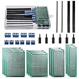 VooGenzek 46 Stück PCB Board Kits, 12 Stück Doppelseitige Leiterplatten Prototypkarten + 12 Stück Male/Female Header Connector + 10 Stück 2/3Pin Schraubklemme + 12 Stück Ny