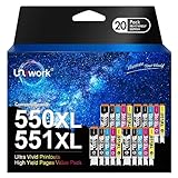 Uniwork 550 551 XL Multipack Patronen Kompatibel für Canon PGI-550 PGBK CLI-551 XL Druckerpatronen für Canon Pixma MX925 IP7250 MG5650 MX725 MX920 MG5550 IP7200 MG6650 MG6450 IX6850 MG5450 (20er-Pack)