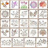 Grevosea 20 Stück Malerei Schablonen Set Wildblumen Schablonen Tiermalerei Schablone wandgestaltung Wiederverwendbare Zeichenschablone Kleine Schablonen zum Malen von Möbeln DIY Tasche deko-13 * 13