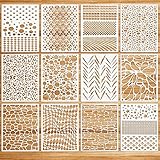 OOTSR 12 Stück Schablonen Wandgestaltung Set, 29x21CM Zeichnung Malschablonen DIY Schablonen der Geometrische, Kunststoff Vorlagen für Scrapbooking Holz Boden Möbel Fliesen Leinwand Dek