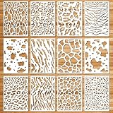 SRIZIAN 12 Stück Schablonen Set, Wiederverwendbar Kunststoff Schablonen Vorlagen, Kunststoff Vorlagen für Handwerk Wiederverwendbare Malschablone Schablonen für DIY Möbel Wandboden Dek