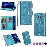 Hancda Brieftasche Hülle für Samsung Galaxy S7 Edge [Nicht für S7], Handyhülle Handytasche Glitzer Leder Tasche Flip Case Geldbörse mit Reißverschluss Kartenfach Klapphülle für Galaxy S7 Edge,B