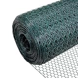 VOUNOT® Maschendrahtzaun Sechseckgeflecht, Drahtzaun Hasendraht Kaninchendraht Hühnerdraht, Maschenweite 13 mm, Höhe 100 cm, Länge 25 m, PVC-Beschichtet Grü