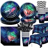 HIPVVILD Wolf Party Dekorationen Geschirr – Wolf Geburtstag Party Supplies, Teller, Tasse, Serviette, Tischdecke, Besteck, Stroh, Wildtier Galaxy Wolf Thema Geburtstag Party Dekorationen Geschirr |