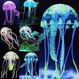 Pawfly 6 PCS Bunte Quallen Ornament mit Leuchteffekt Imitative Aquarium Dekoration Zusatz lebensecht realistische Silikon schwimmende Dekoration für Aquarium L