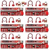 MZHOU PCI-E X1 zu PCIE 16X Riser Karte,PCIE Riser Adapter Karte Mit 10 Festkondensator, Temperaturkontrollanzeige PCIE-Karte Für BTC Miner Mining-VER013 PRO 6 Stück